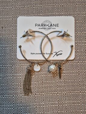 Park Lane Gold Hoop Earrings with Tassel, Pearl & Shell Charms
